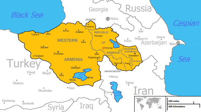 Map of eastern and western Armenia combined Aypoupen or Aybuben
