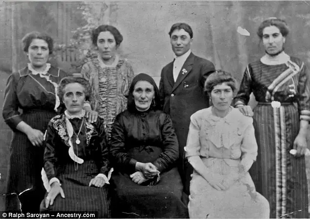 Meet the family: Luciag (centre in front row) and Hovhannes took their daughter Vartanoosh Miroyan (first on the left in back row) to America, where their legacy has thrived