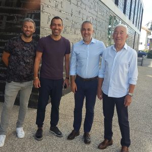 Brothers Micha, Youri and Dennis Djorkaeff in Front of Armenian Memorial Center with their father Jean