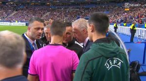 France coach Didier Deschamps spoke with Albania coach