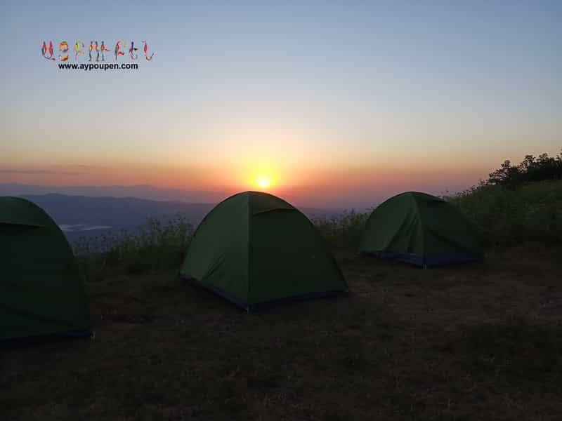 Camping site with sunset view