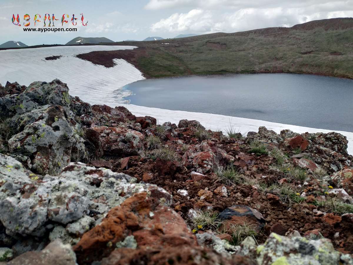 Snow, lake, Summer, Armenia, Geghama mountains