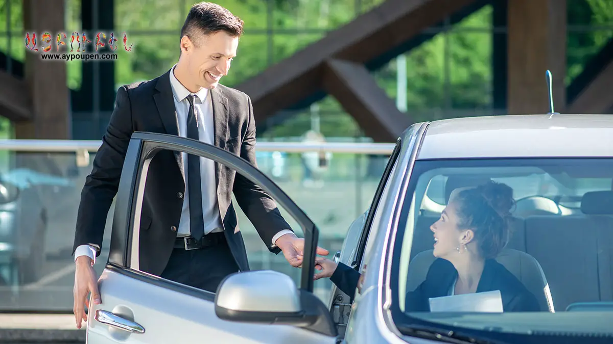 a man opening a car door for the Armenian woman