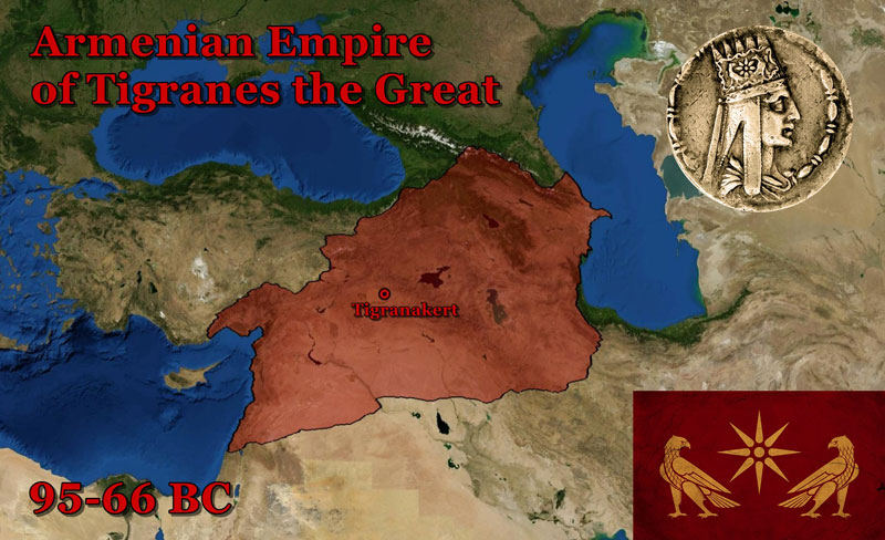 95-66 BC Armenia's borders were from the Mediterranean till the Caspian sea
