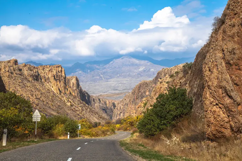roadside view of the Armenian highlands partly cloudy weather