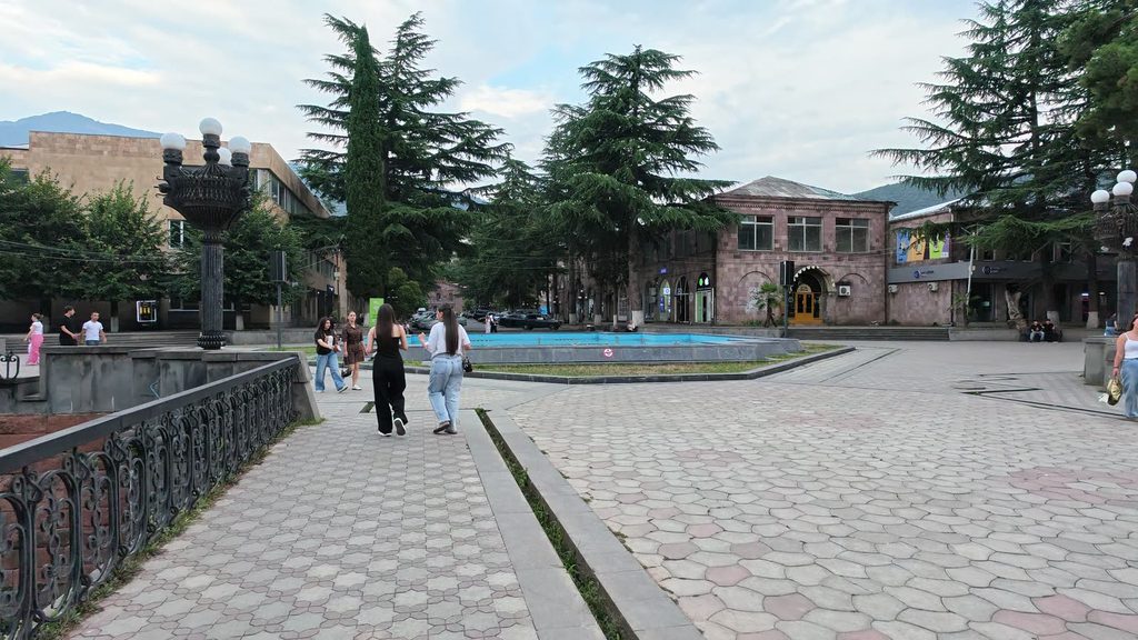 The centre of Ijevan with wooded mountains rising close on every side.
