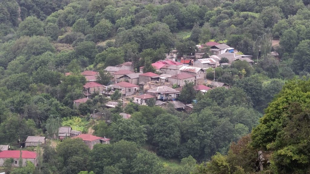 Tatev village on the far side of the gorge, seen from the monastery.